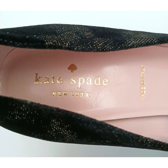 NWT Kate Spade NY Dolores Too Blk Velvet Pump Gold Sparkle Block Heel Italy 7M - Picture 7 of 11